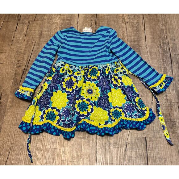 Emily Rose Girls 7 Long Sleeve Dress Blue Yellow Floral Ruffle Boutique Style - Picture 3 of 3